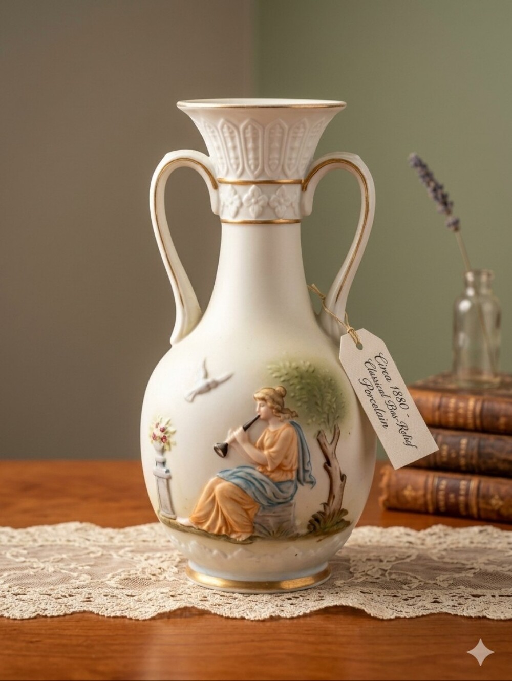 Vintage Mid-Century Athena Japan Bisque Amphora Vase | Neoclassical Style